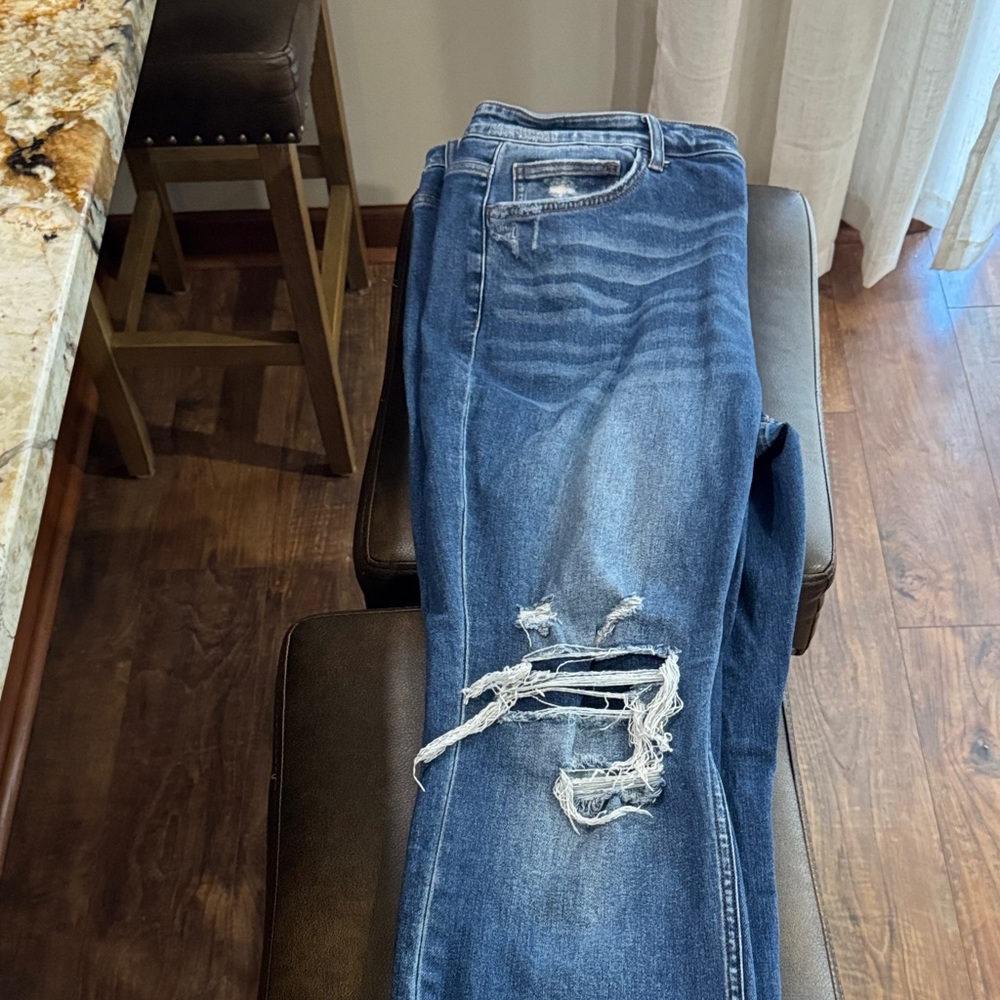 VERVET BY FLYING MONKEY Ripped Blue Straight Leg Jeans